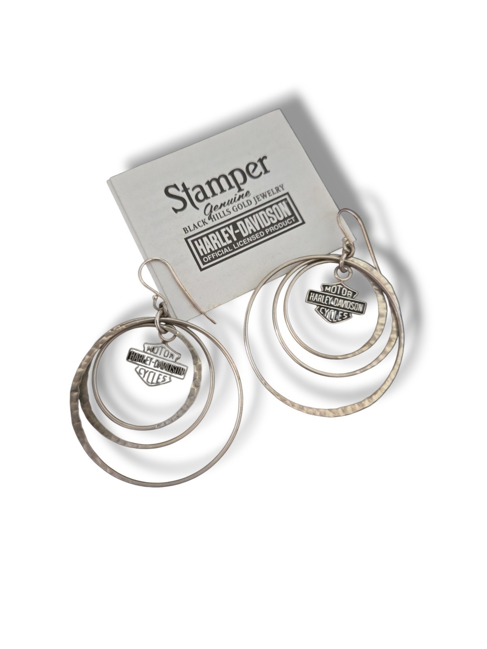Stamper Harley-Davidson Sterling Silver Layered Hammered Hoop Logo Drop Earrings